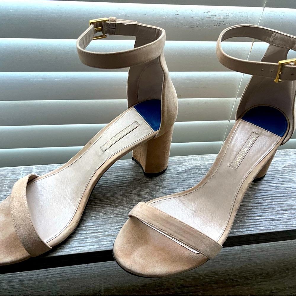 Lower price! Stuart Weitzman ‘Less Nudist’ Suede Ankle-Strap Sandals